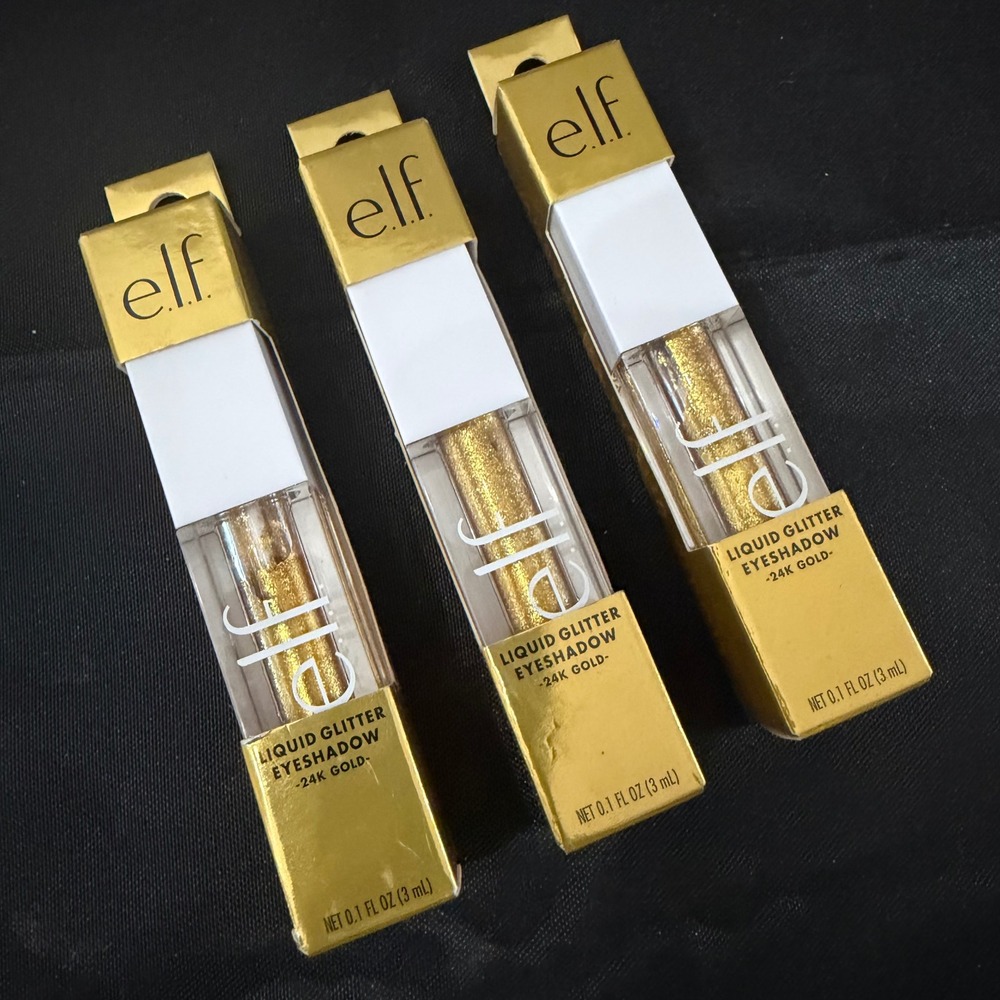 ELF Liquid Glitter Eyeshadow 24K Gold 3 Pack 0.1 Fl Oz Each 83441-4 New